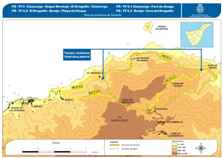 Mapa del sendero PR TF 6.1 para el Faro de Anaga